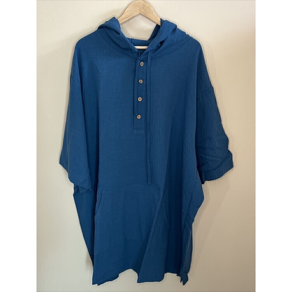 KSIsland Teal Blue Cotton Short Sleeved Hooded Pullover Mens Shirt 5XL NEW